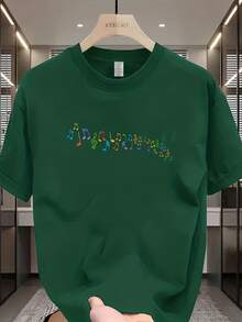 A Round-Neck Short-Sleeve T-Shirt Featuring A Colorful Music Note Pattern Print On The Front. The Vibrant Note Elements Convey A Lively, Music-Related - 黑色 - 查看 8