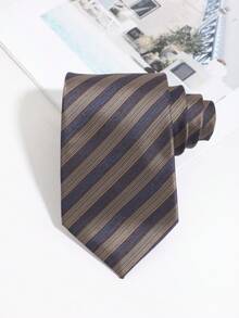 1件男士棕藍混色細斜紋紋理手工打結領帶，適合商務通勤西裝正式穿著 - 彩色 - 查看 7