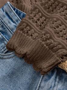 Crochet Hollow Out Cropped Cardigan Women Lightweight Open Front Knit Cover Up Beach Vacation Summer Daily Casual Outfit - Brown - View 4