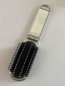 Un peine plateado electrochapado brillante con diseño plegable, un pequeño espejo, compacto y portátil - Plateado - Ver 8