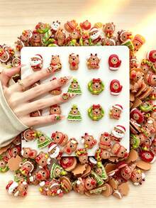 10-100pcs Cute 3D Christmas Bear Resin Nail Charms, Kawaii Santa Tree Wreath Cartoon Nail Decorations, Glossy Mini Xmas Nail Studs For DIY Manicure Acrylic Nails - Multicolor - View 6