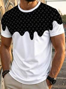 American Vintage Niche Design Loose Round Neck Casual Short Sleeve Shirt, Denim Effect Print Unisex T-Shirt - Multicolor - View 3