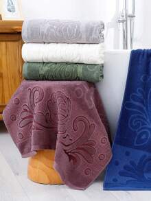 1pc White 400GSM Medium 70*140cm Bath Towel Or 50*100cm Towel Or 34*74cm Kitchen Face/Hand Towel, Polyester Cotton Material, Jacquard Rose Pattern, Absorbent, Quick-Drying, Soft, Skin-Friendly. Suitable For Adults Men/Women All Seasons Home Use, Bathroom, Kitchen, Hotel, Gym, Travel, Holiday Gift, Salon, Sports, Outdoor, School, Back To School, Travel Accessories, Home Essentials, Skin Care Towel - White - View 4