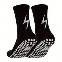 1/4/6 Pairs Men's Silicone Anti-Slip Mid-Calf Sports Socks With Lightning Pattern, Breathable, Suitable For Football, Running, Training - Black and White - View 5