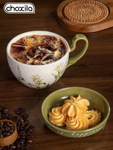 choxila 1pc Lily Patterned Coffee Cup, Large-Capacity Ceramic Cup With Lid, Multi-Functional Breakfast Cup, Milk Cup, Yogurt Bowl - Lily-shaped Coffee Cup With Lid - View 2
