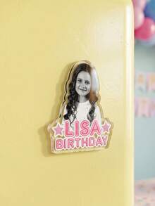 1pc Custom Photo And Text Birthday Fridge Magnet,Personalized Kids Portrait Refrigerator Sticker,Custom Happy Birthday Decor Cute Pink Magnet - Multicolor - View 12