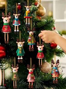 16pcs/Set Colorful Christmas Reindeer Decoration Set - Warm Christmas Style, Suitable For Christmas Tree, Home, Office, Classroom Multi-Functional Gift Box Hanging Ornaments, Reindeer Christmas Decor - A - View 2