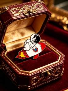 1pc Astronaut Rocket Lapel Pin, Cute Cartoon Galaxy Unisex Badge, Backpack Jacket Hat Decoration, Street Style Accessory - Astronaut Type a - View 6