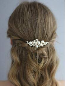 1 pezzo Pettine da sposa semplice con perle finte, accessorio per capelli da donna adatto per occasioni quotidiane e matrimoni - Dorato - Visualizzare 1
