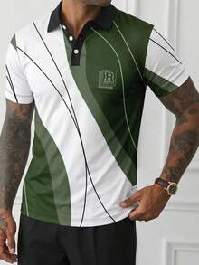 Men's Business/Casual Short Sleeve Letter Print Polo Shirt, Suitable For Daily Wear, Spring/Summer - Green - View 3