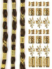 40 Pcs Mixed Gold Dreadlock Set, Personalized Street Party Braids Hair Clips Summer Hair Accessories Wig Accessories Hair Accessories - Multicolor - View 1