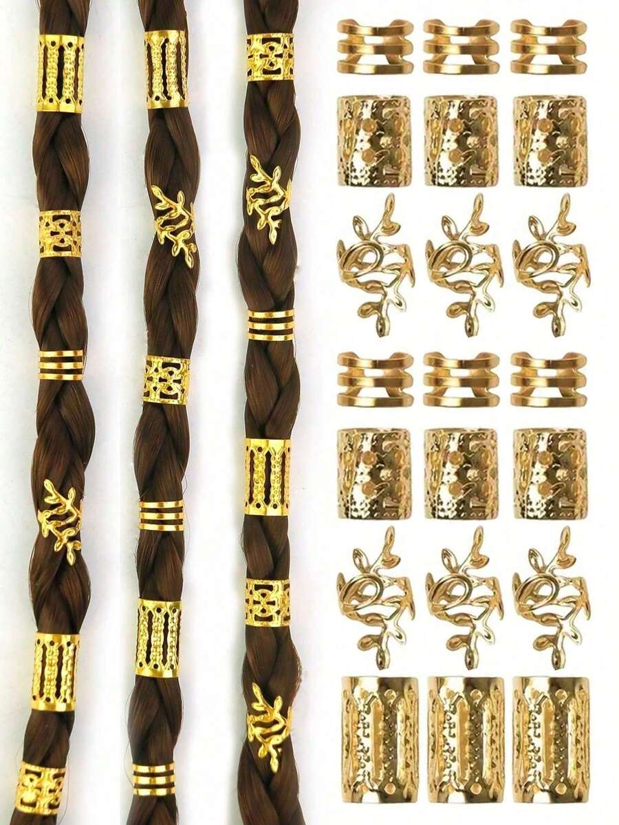40 Pcs Mixed Gold Dreadlock Set, Personalized Street Party Braids Hair Clips Summer Hair Accessories Wig Accessories Hair Accessories - Multicolor - View 1