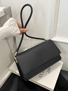 Fashion Crocodile Embossed Flap Shoulder Bag - Black - View 7