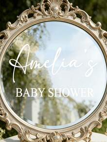 客製化嬰兒派對鏡面貼紙，可個性化姓名與「Baby Shower」文字，優雅手寫字體乙烯基貼紙，適用於鏡子與壓克力標牌，中性色調派對裝飾 - 彩色 - 查看 2