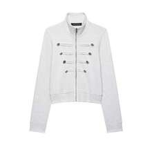 DEEKA Autumn New Women's European And American Style Fashion Minimalist Versatile Button & Zipper Sweatshirt Jacket Coat - Light Grey - View 2