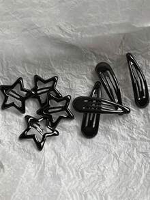 8 piezas de pinzas para el cabello de mujer estilo Y2K, color negro & colores caramelo, dulces, frescas, lindas, con forma de estrella & gota de agua, corazón de niña, efecto de goteo de aceite, coloridas, pequeñas, pinzas para el flequillo, pinzas laterales, accesorios para el cabello, pinzas versátiles de moda, adecuadas para uso diario, accesorios a juego, tocados, pinzas BB - Negro - Ver 5