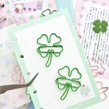 Creative Sakura Lucky Four-Leaf Clover Asymmetric Paper Clip Bookmark Set, Creative Gift Desktop Decoration, Planner Decoration Fixing, Office, Study Diary Accessories, Fun Stationery, Paper Clip Style Bookmark - Sets - View 4