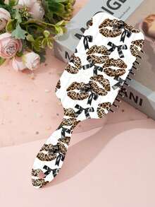 1pc Pink Leopard Print Bow Massage Scalp Comb, High Crown Hair Styling Brush, Detangling Hair Comb - Multicolor - View 3