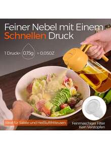 Pulverizador de aceite de vidrio de borosilicato 2 en 1 de 470 ml, 18 cm, a prueba de fugas con mango de PP, pulveriza y vierte, no se obstruye, disponible en varios colores, utensilio de cocina para freidora de aire, parrilla, ensalada, estilo minimalista moderno - color naranja - Ver 6