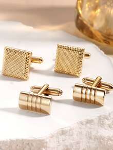 2/6 Pcs Men's Cufflinks Silver Black Cufflinks Premium Steel Jewelry Elegant And Classy Set Ideal For Wedding, Party, Ceremony - Multicolor - View 5