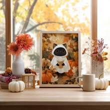 1pc Cat Ghost Coffee Autumn Art Canvas Wall Decor Poster, Room Home Decoration, Aesthetic Style, Optional Frame, Pumpkin Decor, Quirky Cute, Halloween Home Decor, Pumpkin Print, Ghost Coffee Art, Rustic Style - 1PC - View 8
