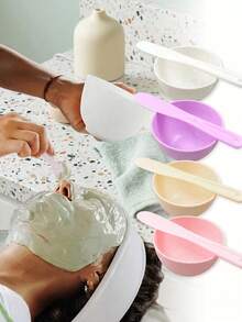 Silicone Face Mask Bowl And Brush Set, Soft Mask Mud Mixing Tool For Beauty Salon, DIY Skincare Kit - Multicolor - View 1