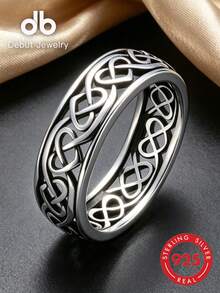 S925 Sterling Silver Unisex Celtic Knot Ring, Infinity Heart-To-Heart Ring, Vintage Hollow Irish Infinity Knot Band, Classic Celtic Wedding Ring Couple Set, Versatile Personalized Jewelry, Gift Box Packaging - Infinite Heart-to-heart Ring - View 2