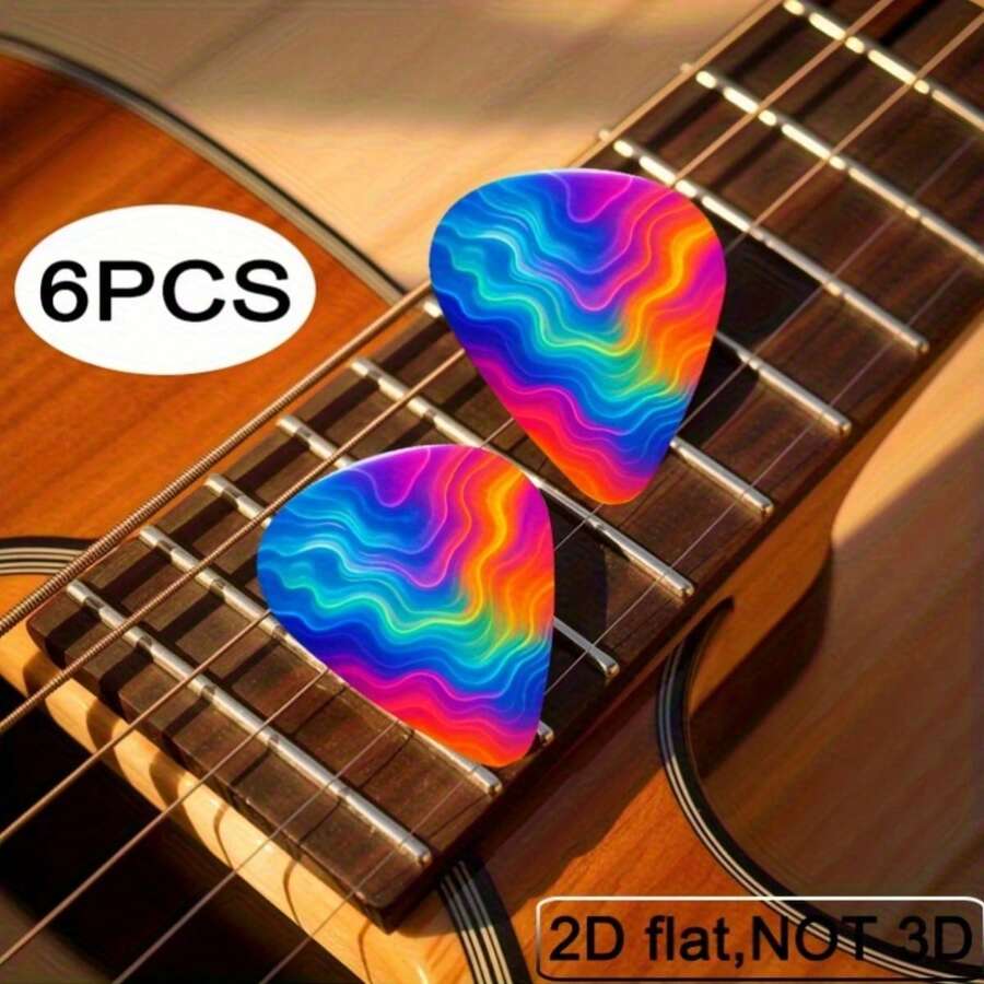 6pcs 2D Flat Triangle Guitar Picks, High-Quality Plastic Material, Cyberpunk Virtual Seoul Style Gradient Flowing Hair Digital Skin Texture Print, Personalized Musical Instrument Picks, Creative Holiday Gift For Music Lovers And Tech Enthusiasts - Multicolor - View 1