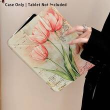 Pink Tulip And Other Pattern Painted Effect Tablet Protective Case With Stand, Compatible With Honor 8/9/10/X8/X8A/X9/X8Pro/X9Pro, MatePad SE 11"/MatePad 11"/11.5", MatePad Pro, Apple 10th/11th Gen 2025 (A16), Galaxy Tab A7/A9 And Other Popular Models - Style 30 - View 7