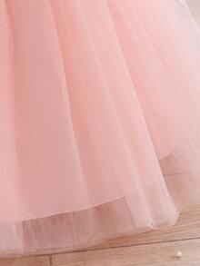 Baby Girl Princess Tulle Dress, 3D Floral Design, Suitable For Flower Girl, Wedding, Performance And Other Occasions - Pink - View 7