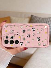 1pc Cream Dopamine Wavy Ruffle Soft TPU Texture Cute Full Screen Bamboo Panda Pattern Phone Case Compatible With Galaxy S21 S22 S23 S24 S25 S26/Honor/ And Other Models - White - View 4
