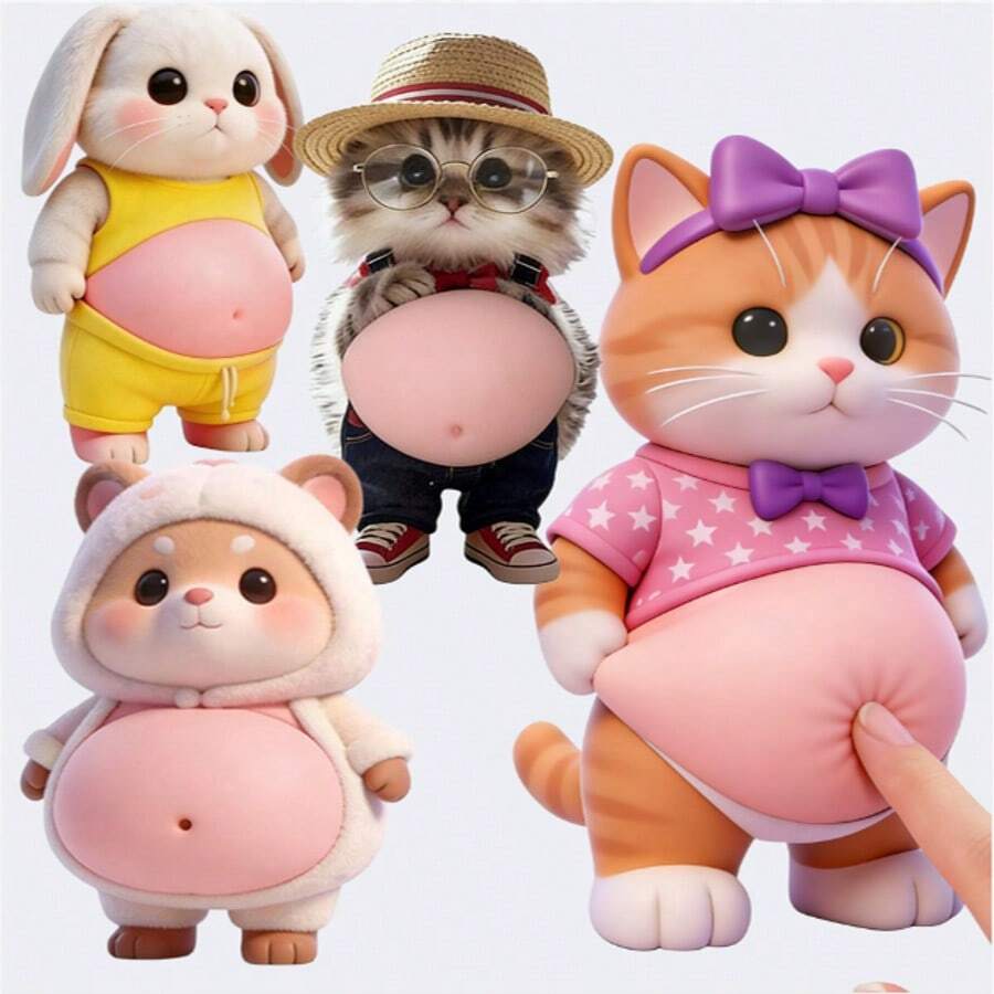 1/2件可愛3D貓咪肚肚門牆保護貼－柔軟可擠壓小貓貼紙，動物防撞墊，適用於公寓、居家、浴室、廚房、臥室、手機、筆電、寵物門牆保護，強力自黏