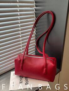Versatile Minimalist Shoulder Bag, Fresh Sweet Large Capacity Underarm Bag, Niche Design Casual Commute Pillow Bag - Red - View 2