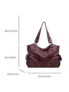 Vintage Large Capacity Tote Bag For Women, New Popular Minimalist Commuter Shoulder Bag - Red - View 2