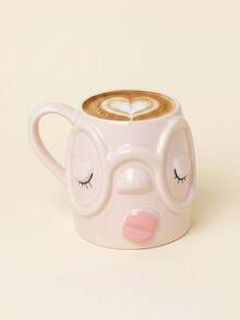 1 pieza Taza de café de cerámica con cara 3D linda, diseño divertido de ojos guiñando & gafas, taza de novedad con lengua rosa hacia afuera, regalo creativo y estético único para amantes del café - Multicolor - Ver 2