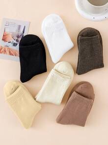 1 Par/6 Pares de Calcetines de Media Caña Otoño/Invierno, unicolor con Forro Grueso y Cálido, Calcetines de Suelo Esponjosos y Suaves, Color Aleatorio, Adecuados para Mujeres y Mejores Amigas - Multicolor - Ver 2