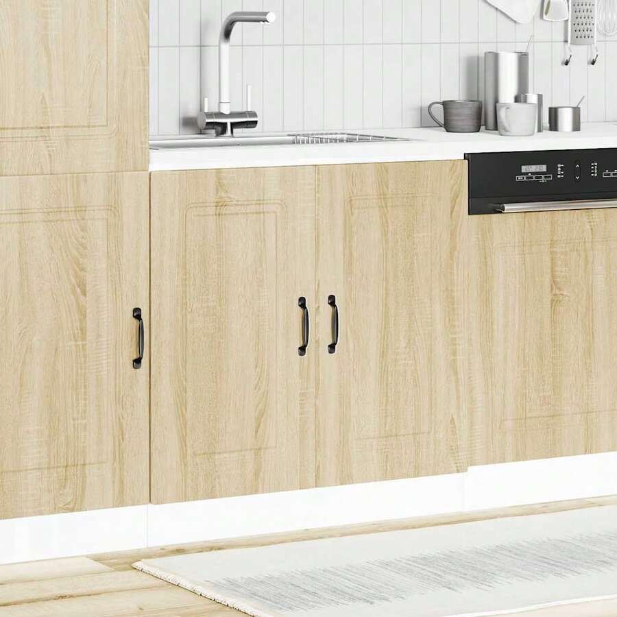 vidaXL Spülenunterschrank Kalmar Helle Eiche Khaki 80x46x81,5 cm Holzwerkstoff, Küchenunterschrank, Unterschrank für Küche, Küchenzeile, Küchenschrank - hellbraunes Khaki - Übersicht 1