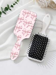 1pc Pink Leopard Print Bow Massage Scalp Comb, High Crown Hair Styling Brush, Detangling Hair Comb - Multicolor - View 5