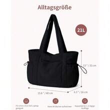 1 Pc Women Corduroy Tote Bag Casual Multi Pocket Handbag Adjustable Strap Crossbody Sling Bag Zipper Shoulder Bag Fall Winter Bag - Black - View 8