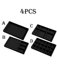 4pcs/1pc Jewelry Tray Jewelry Storage Tray Jewelry Display Tray Stackable Drawer Jewelry Storage Box Multi-Functional Jewelry And Accessories Display And Storage Box Velvet Jewelry Tray Grid Jewelry Tray Jewelry Box, Jewelry Organizer Jewelry Storage Box Drawer Storage Box Suitable For Earrings, Necklaces, Bracelets, Rings, Multiple Sizes Jewelry Organizer - Black - View 13