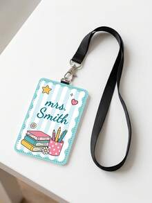 1pc Customized Personalized Teacher Leather ID Badge Holder, Teacher School Lanyard Accessory, Back To School Teacher Gift, Customized ID Badge Holder School Supplies Theme, Personalized Gift - Multicolor - View 6
