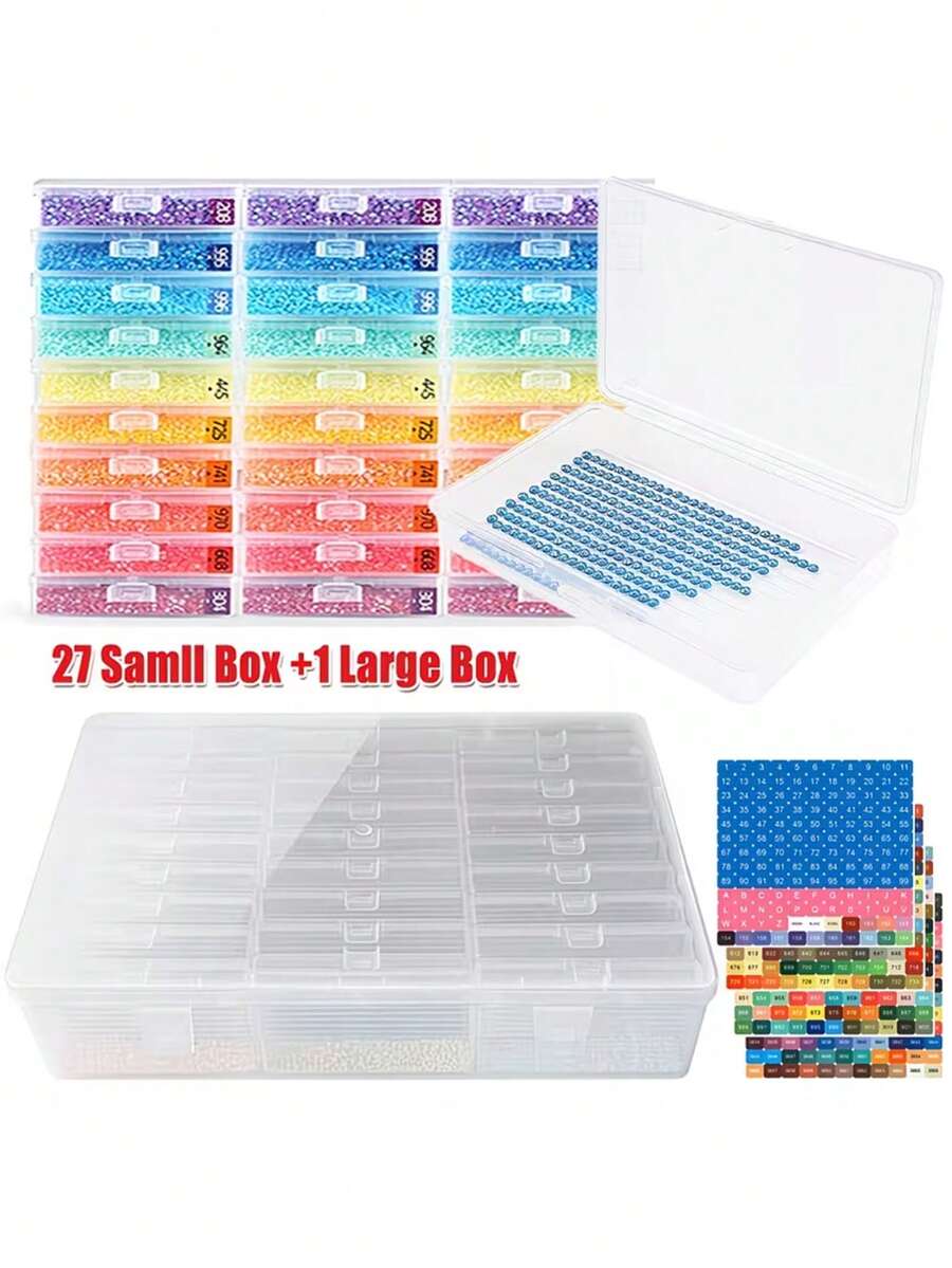 2-In-1 Diamond Painting Tray Storage Box With Label Compartments And Dividers, Plastic Craft Storage Box For Diamond Beads, Jewelry Making, DIY Supplies, Beads, Cards, Desktop Accessories, Portable Multi-Compartment Organizer - A - View 1