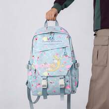 Miniso Set de 3 piezas de mochila Sanrio Cinnamoroll con patrón de luna y escamas de sirena, kit de mochila casual con bolsa de almuerzo de mano y estuche para lápices, mochila ligera para - Azul - Ver 3