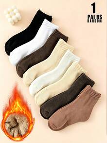 1 Par/6 Pares de Calcetines de Media Caña Otoño/Invierno, unicolor con Forro Grueso y Cálido, Calcetines de Suelo Esponjosos y Suaves, Color Aleatorio, Adecuados para Mujeres y Mejores Amigas - Multicolor - Ver 7