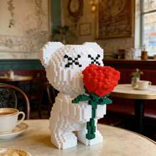 This 3800-Piece Building Block Romantic Bear, Holding A Single Rose, Is A Perfect Gift And An Excellent Choice For Couples And Parents. The Assembly Difficulty Is High. It Is A Perfect Gift For Christmas, Halloween, And The Back-To-School Season. - Multicolor - View 7