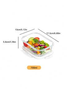 1040ml High Borosilicate Glass Lunch Box With Lids, 2 Compartment Bento Food Storage Container, Microwave & Refrigerator Meal Prep Containers, Easy Clean Kitchen Storage Organizer, Snack Box For Office, School, Picnic & Camping - Clear - View 9