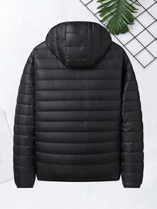 Men's Winter Solid Color Minimalist Versatile Casual Hooded Padded Coat - Black - View 5