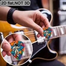 6pcs 2D Flat Printed Color-Block Glass Pattern Astronaut Holding USA Flag Theme Guitar Picks, Thin Smooth Wear-Resistant Musical Instrument Picks, Compatible With Acoustic/Electric Guitar Bass, For Beginners Musicians Practice Rock Performance Collection Holiday Memorial Gift - Multicolor - View 6