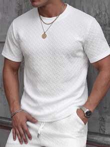 Teen Boys Textured Loose Fit Short Sleeve T-Shirt, Casual School/Work Wear, Spring/Summer - White - View 3
