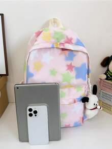 1pc Girls Star Print Nylon Zipper Closure Fashion Backpack Student School Bag Suitable For All Seasons Daily Use Without Pendant - A - View 5
